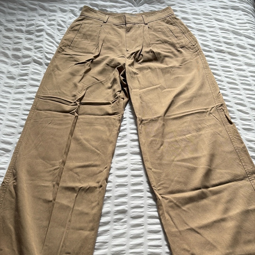 Everlane Camel Tan Khaki Minimalist High-Rise Wide-Leg Work Trousers Size 4R